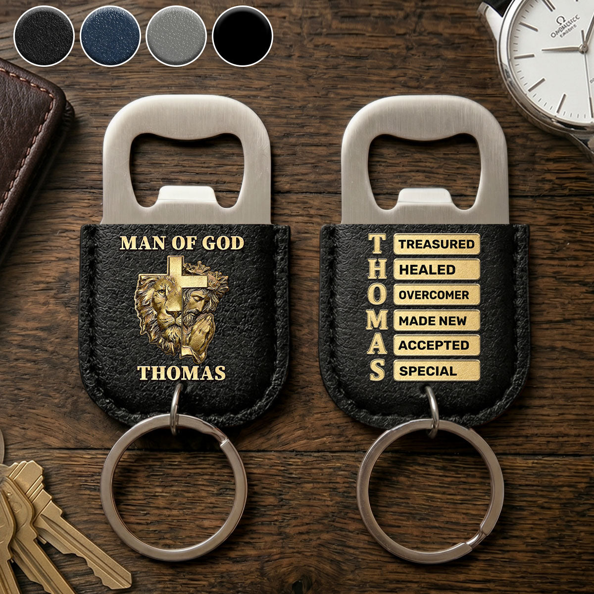 Man Of God | Personalized Leather Opener Keychain