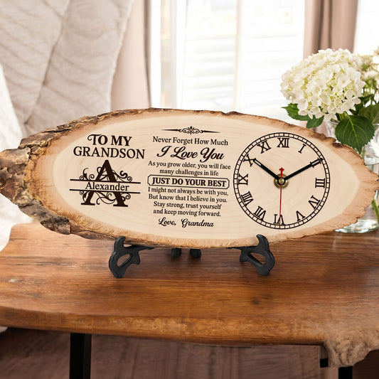 To My Grandson Never Forget How Much I Love You | Personalized Wooden Desk Clock