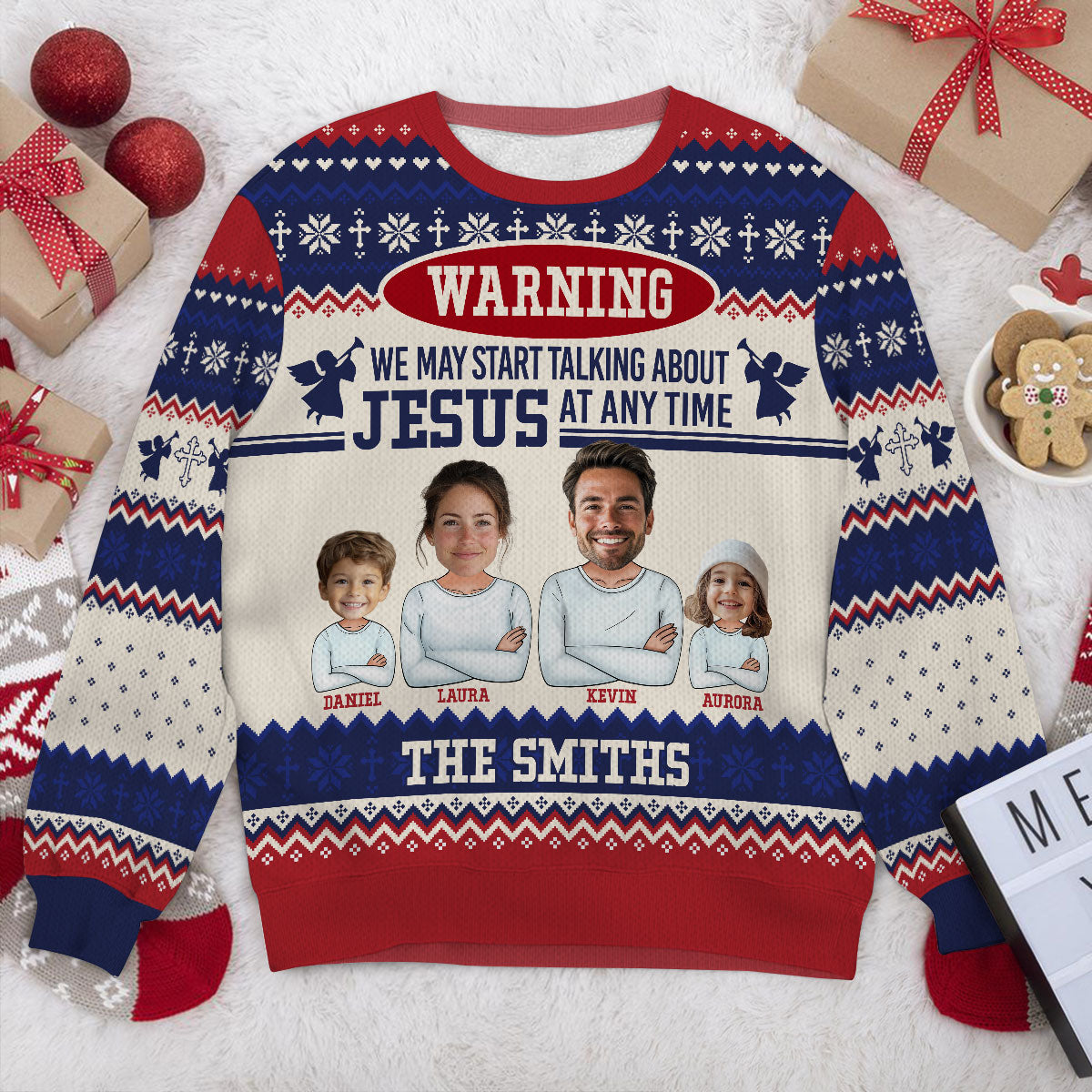 Warning We May Talking About Jesus At Any Time | Personalized Wool Sweater JSWSWPH1988L