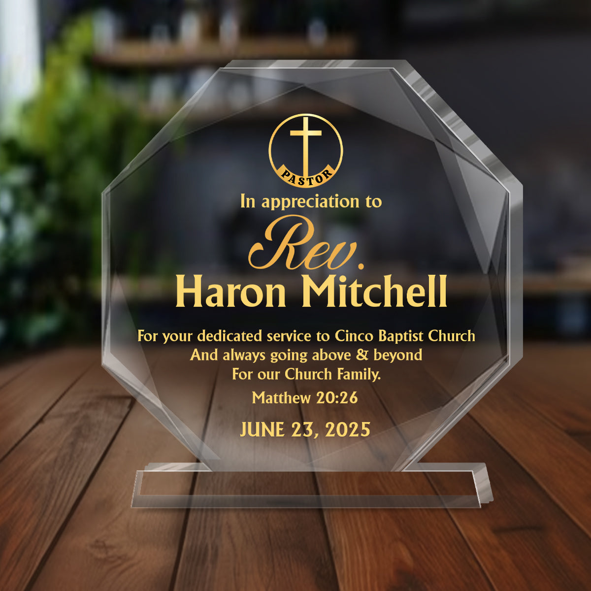In Appreciation To Pastor | Personalized Custom Shaped Squared Acrylic Plaque