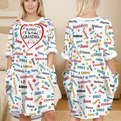 Blessed To Be Called Grandma | Personalized AOP Loose Pocket Oversize T-Shirt Dress