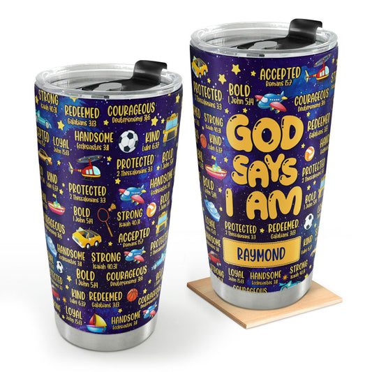 God Says I Am | Personalized Stainless Steel Tumbler For Kids JSSSTH881