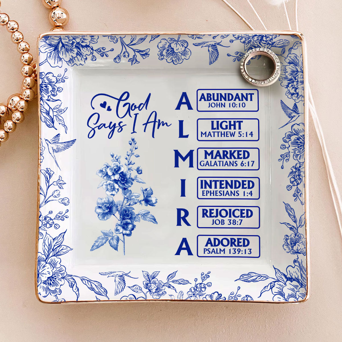 God Says I Am | Personalized Ceramic Ring Dish Square