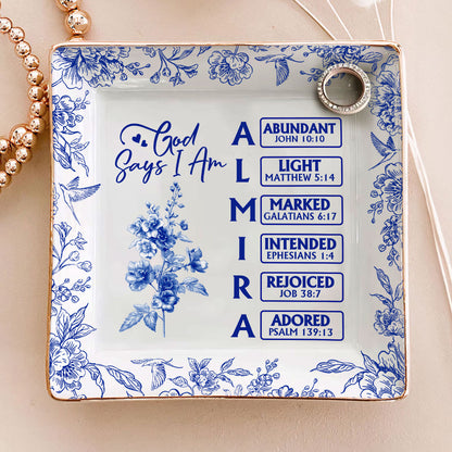 God Says I Am | Personalized Ceramic Ring Dish Square