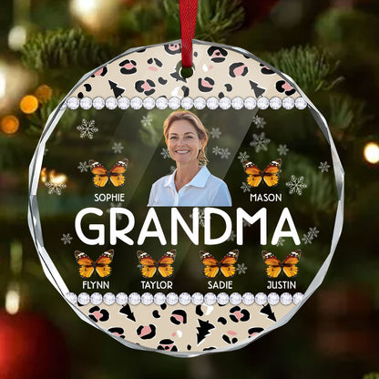 Grandma And Kids | Personalized 1-Side Round Glass Ornament JSURGOPHLN2613L