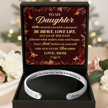 God Created You With A Purpose | Personalized Cuff Bangle Bracelet With Box