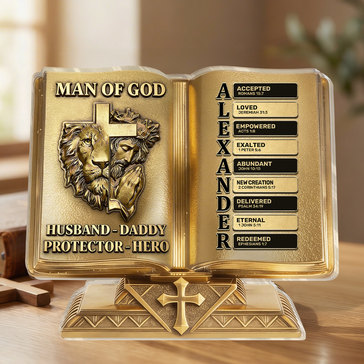 Man Of God Husband Daddy Protector Hero Golden Edition | Personalized Custom Shaped Acrylic Plaque