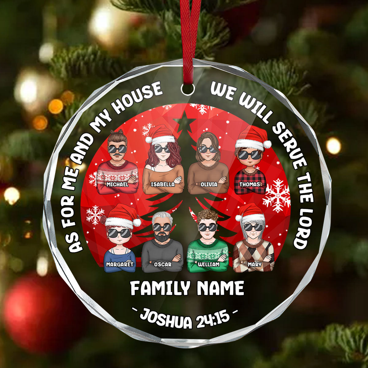 As For Me And My House We Will Serve The Lord | Personalized 1-Side Round Glass Ornament JSURGOPPL2110L