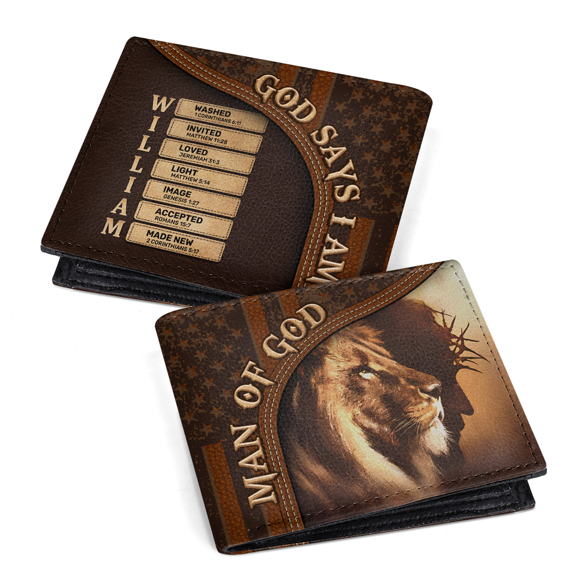 Man Of God Vintage With Lion| Personalized Folded Wallet For Men