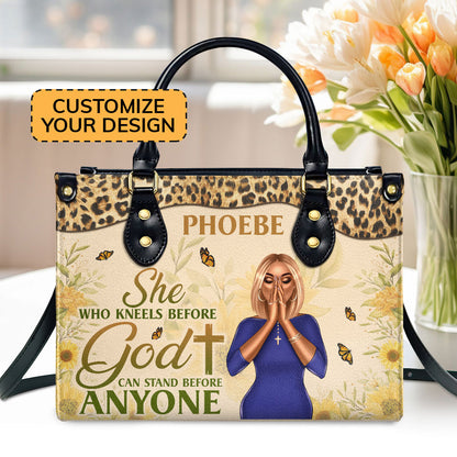 She Who Kneels Before God Can Stand Before Anyone | Personalized Leather Handbag With Zipper JSLHBN41