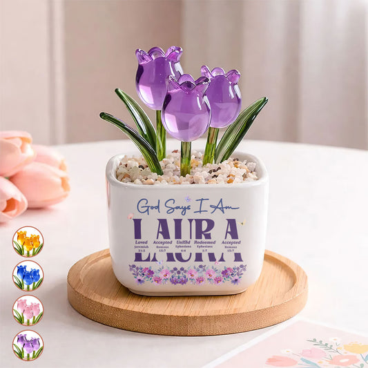 God Says I Am | Personalized Glass Everlasting Tulips