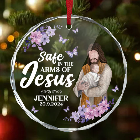 Baby Safe In The Arms Of Jesus | Personalized 1-Side Round Glass Ornament JSURGOPHLPA2677D