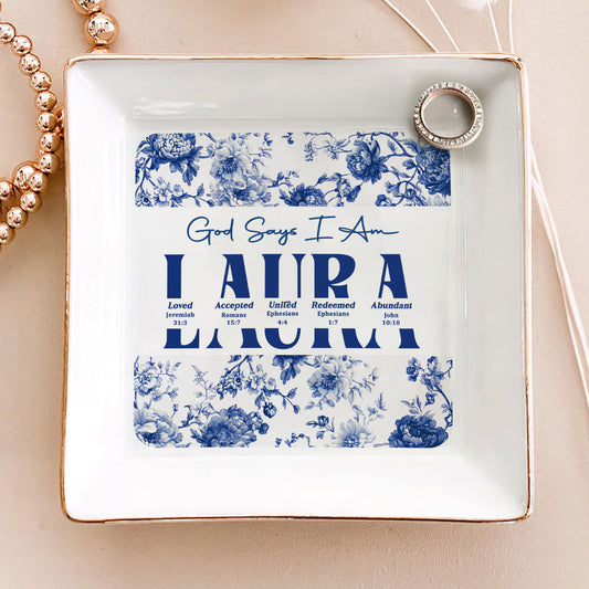 God Says I Am  | Personalized Ceramic Ring Dish Square