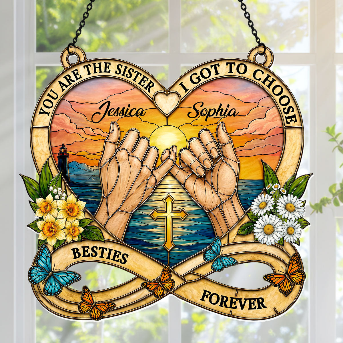 To My Bestie, Sister In Christ Birth Month Flower | Personalized Acrylic Suncatcher