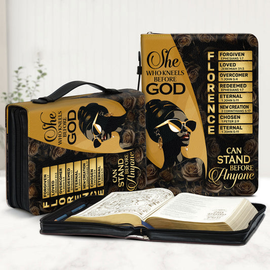 She Who Kneels Before God Can Stand Before Anyone | Personalized Bible Cover