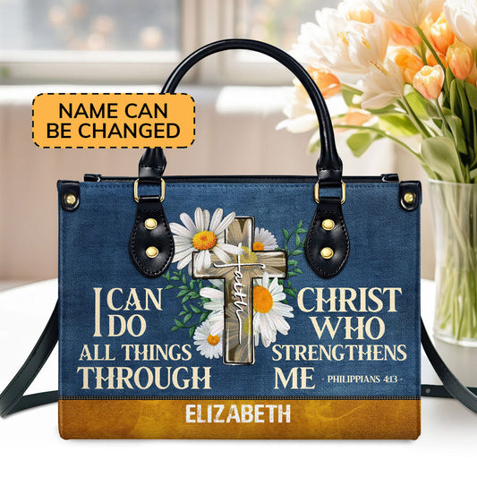 Jesuspirit | Personalized Leather Handbag With Zipper | I Can Do All Things LHBM779