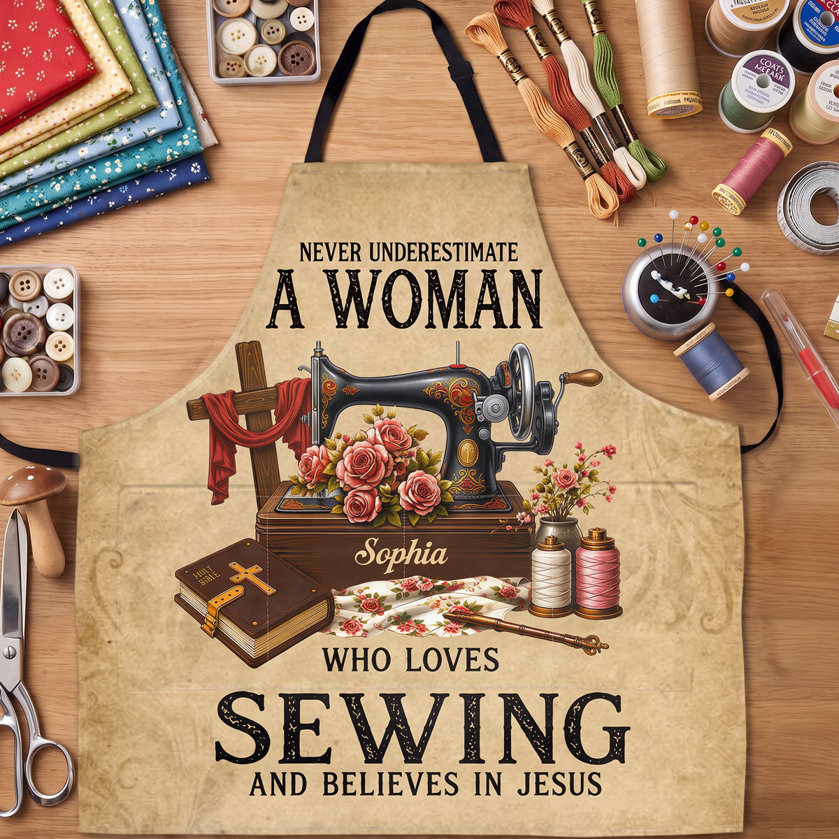 A Woman Who Loves Sewing And Believes In Jesus |  Apron With Pocket