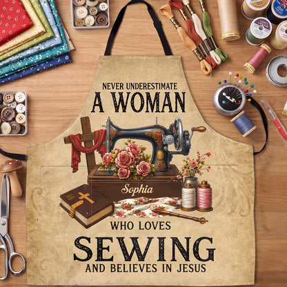 A Woman Who Loves Sewing And Believes In Jesus |  Apron With Pocket