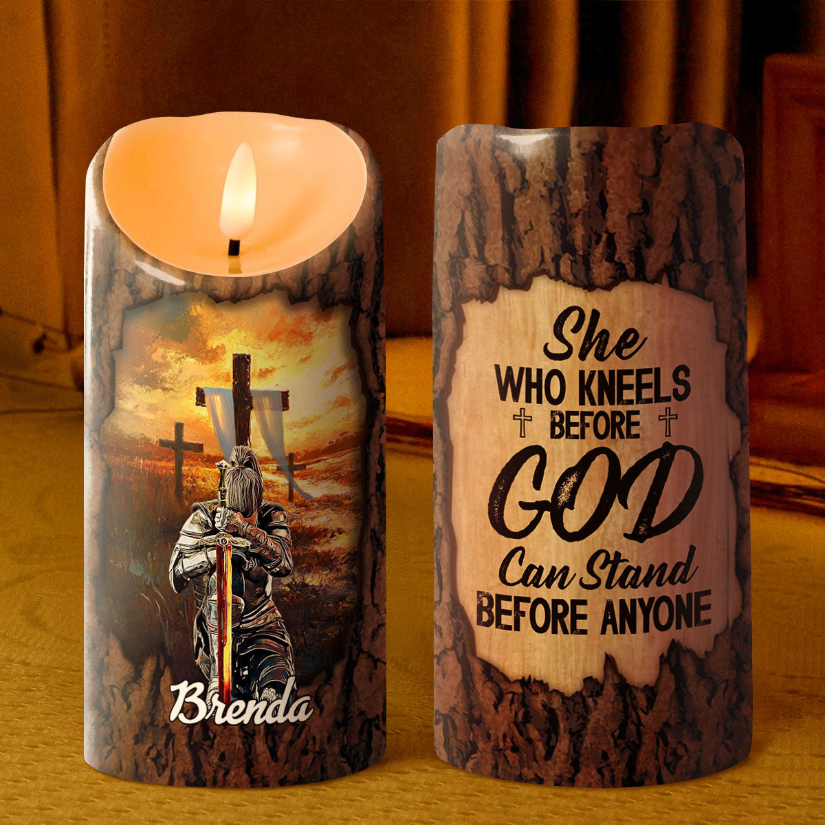 She Who Kneels Before God Can Stand Before Anyone | Personalized Flameless LED Candle