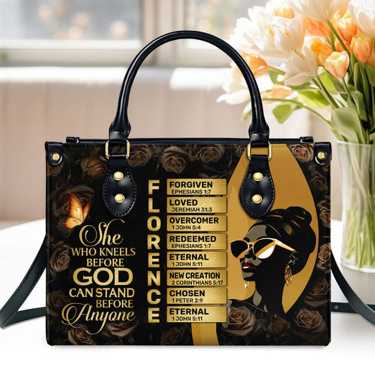 She Who Kneels Before God Can Stand Before Anyone | Personalized Leather Handbag
