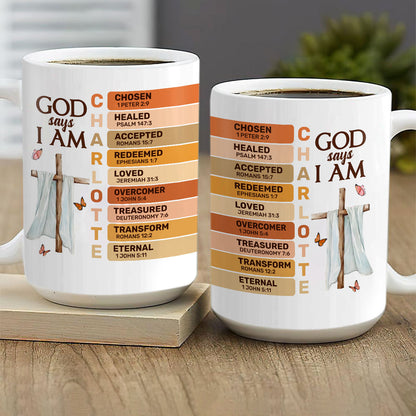 God Says I Am | Personalized White Ceramic Mug