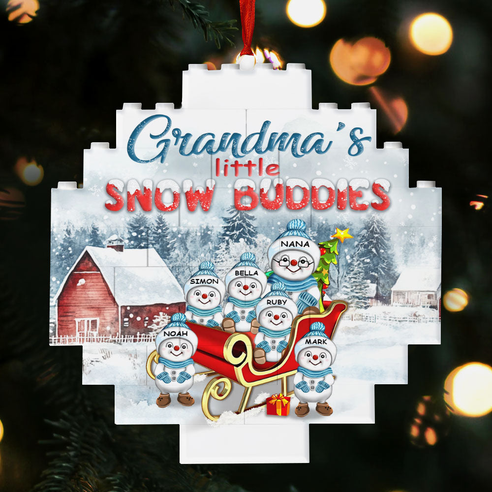 Grandma's Little Snow Buddies | Personalized Circle Buildable Ornament-1 Side Print