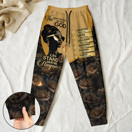 She Who Kneels Before God Can Stand Before Anyone | Personalized Sweatpants