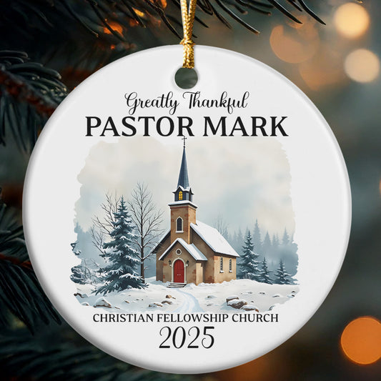 Greatly Thankful Pastor | Personalized Round Shaped Ceramic Ornament