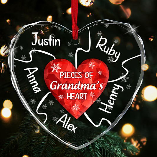 Pieces Of Grandma's Heart | Personalized Heart Shaped Glass Ornament JSHGOHLN2652D