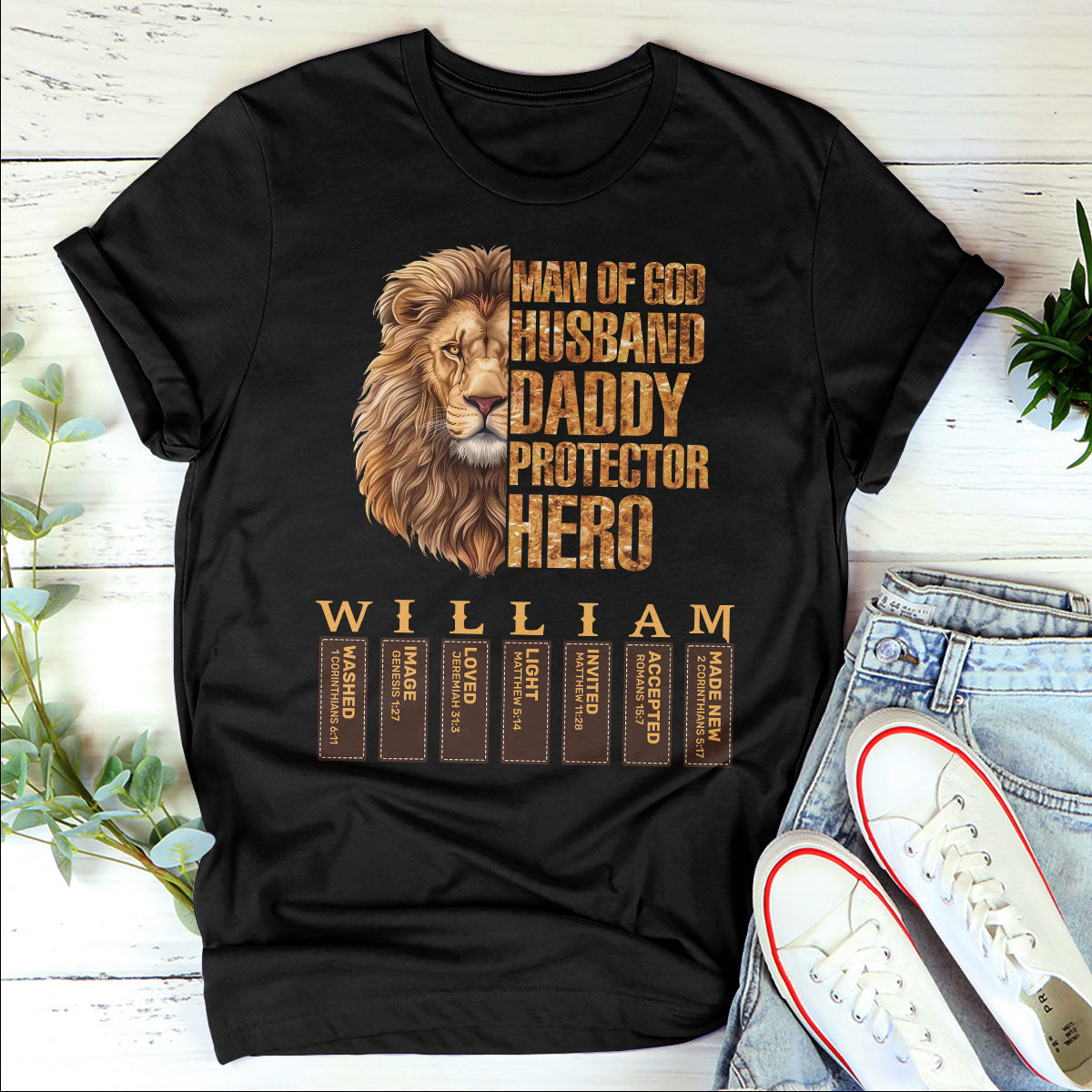 Man Of God Husband Daddy Protector Hero With Name Letter In Bible | Personalized 2D Unisex T-shirt