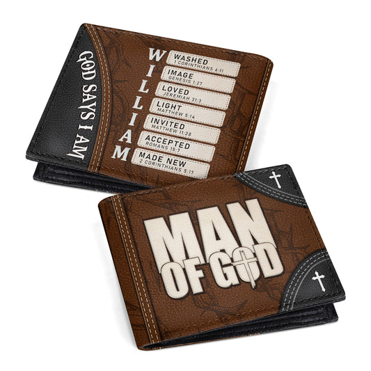 God Says I Am | Personalized Leather Folded Wallet