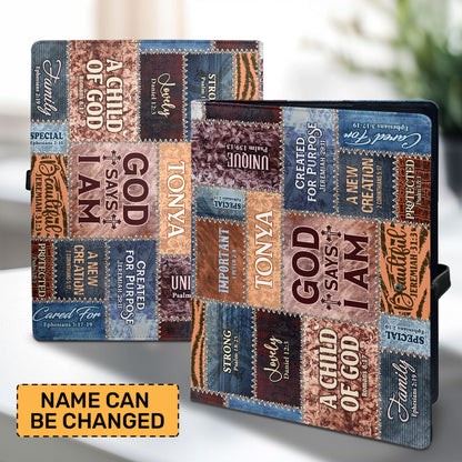 God Says I Am | Personalized Leather Button Padfolio JSLEPPH1868L