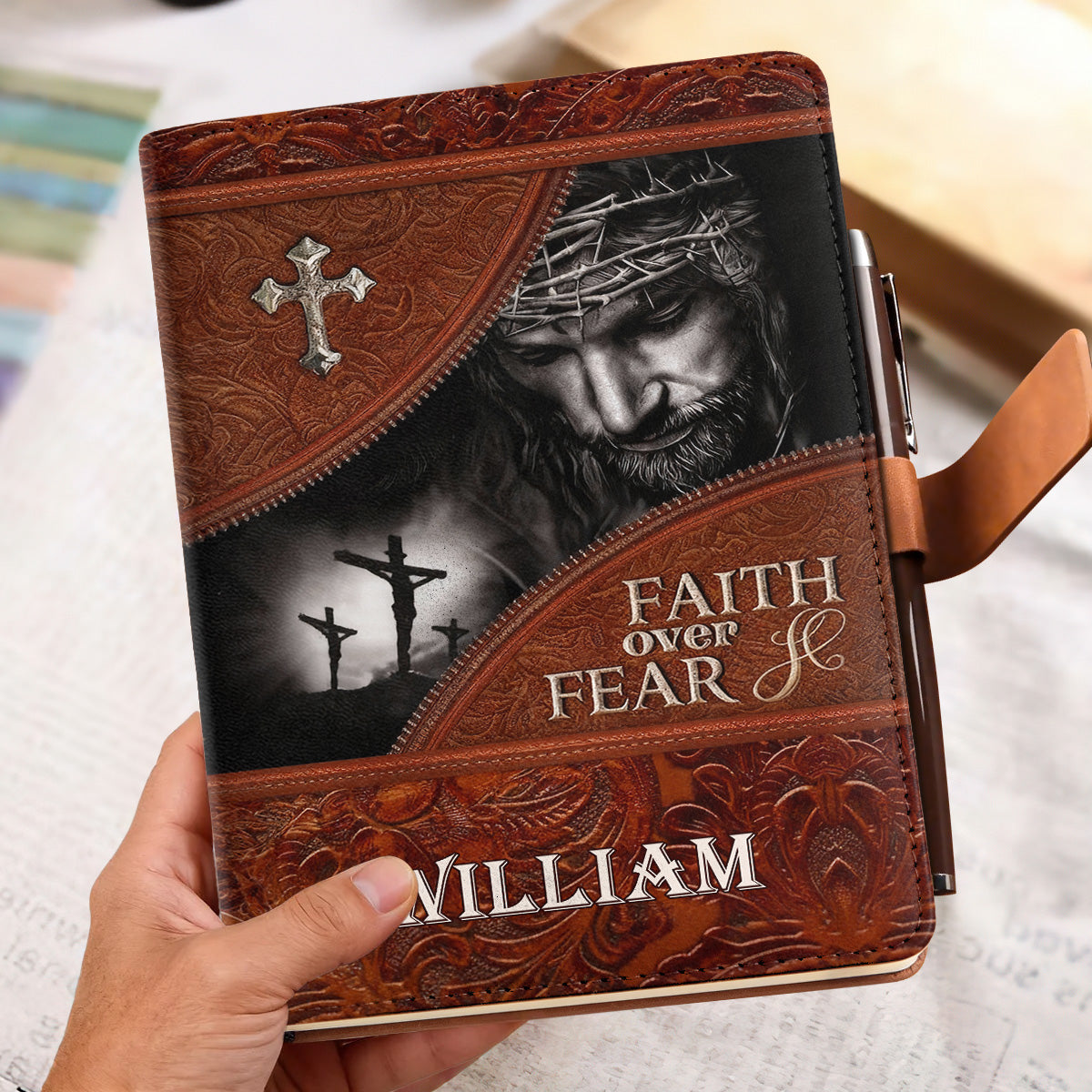 Faith Over Fear | Personalized Leather Notebook & Pen Set