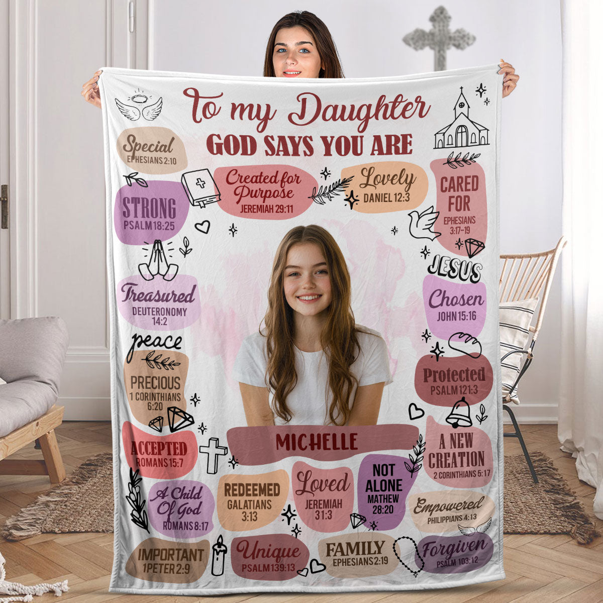 To My Daughter, Granddaughter, Son, Grandson God Says You Are - Personalized Fleece Blanket JSFBPH2458T