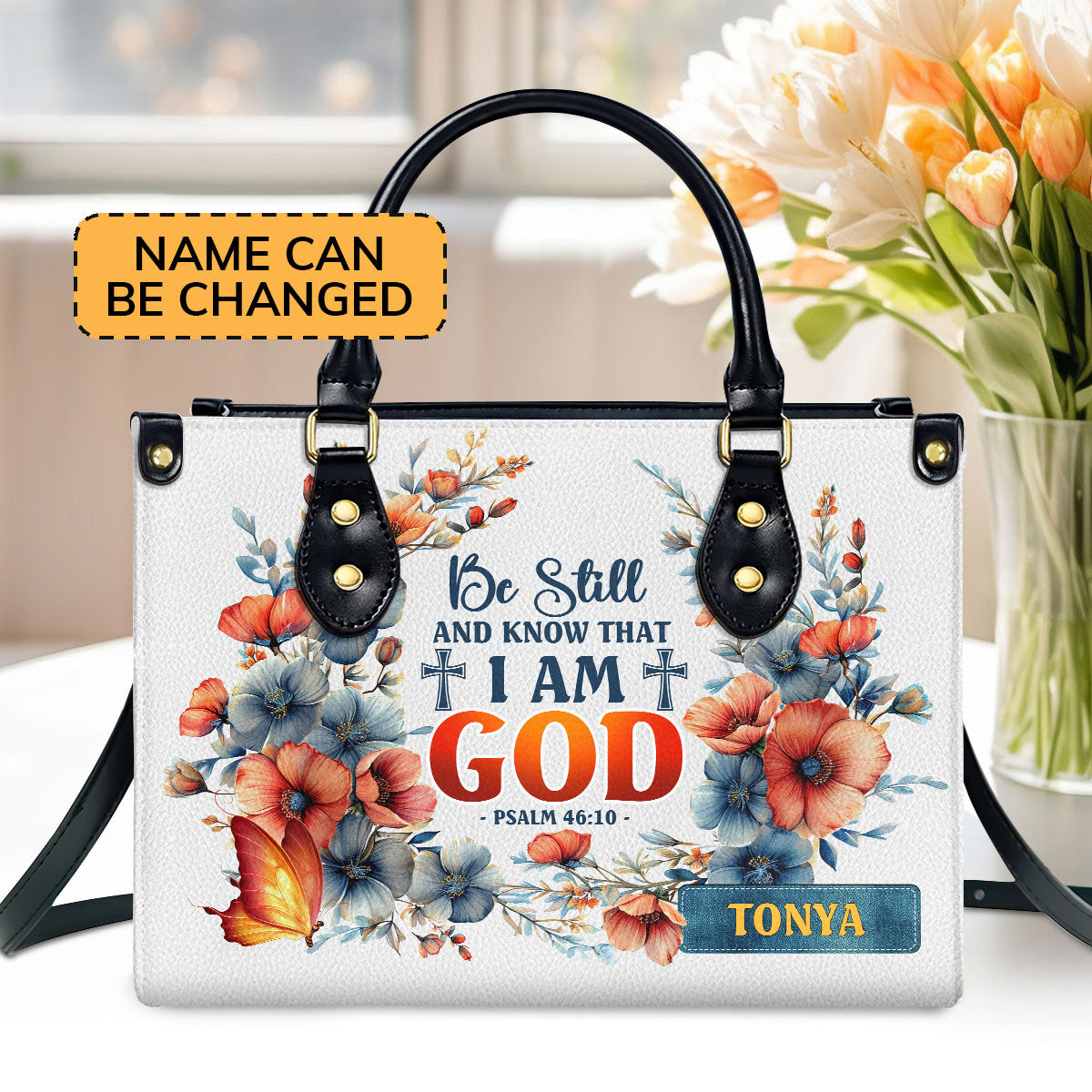 Jesuspirit | Personalized Leather Handbag With Zipper | Be Still And Know That I Am God LHBM780