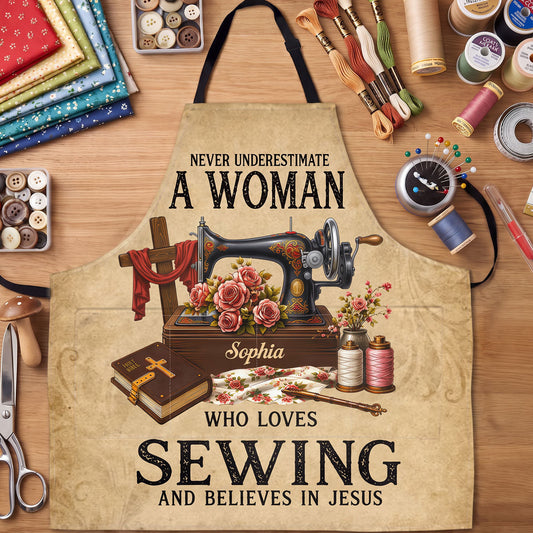 A Woman Who Loves Sewing And Believes In Jesus |  Apron With Pocket