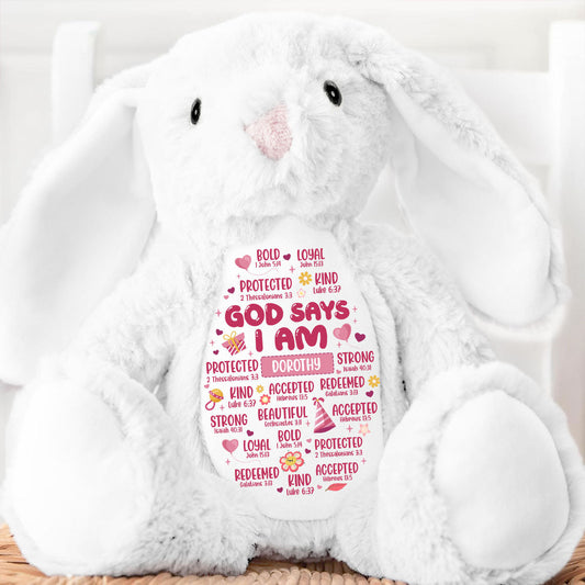 God Says I Am | Personalized Stuffed Bunny