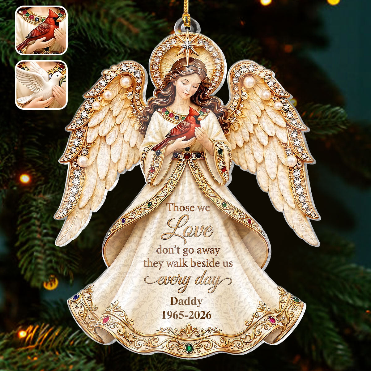Those We Love Don't Go Away, They Walk Beside Us Every Day | Personalized Custom Shaped Stained Glass Ornament