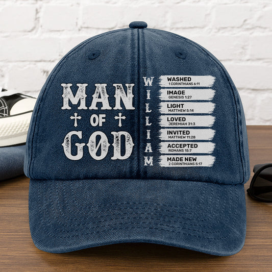 Man Of God  | Personalized Vintage Washed Denim Cap