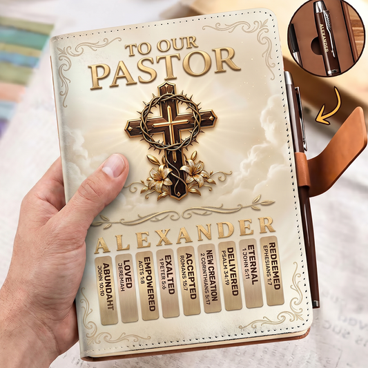 To Our Pastor For Having The Heart Of A Servant Leader | Personalized Leather Notebook & Pen Set