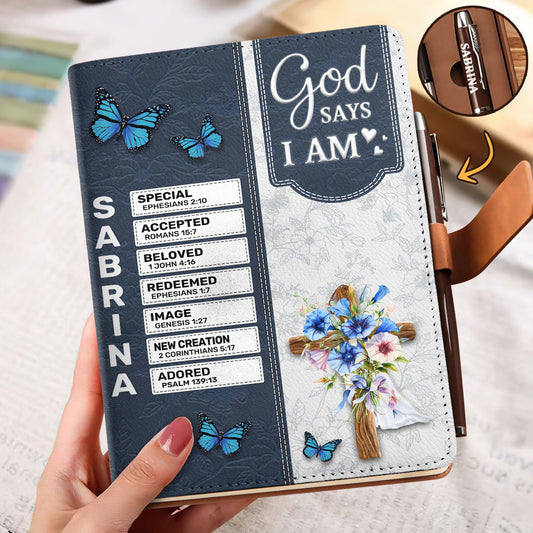 God Is Within Her She Will Not Fall  | Personalized Leather Notebook & Pen Set
