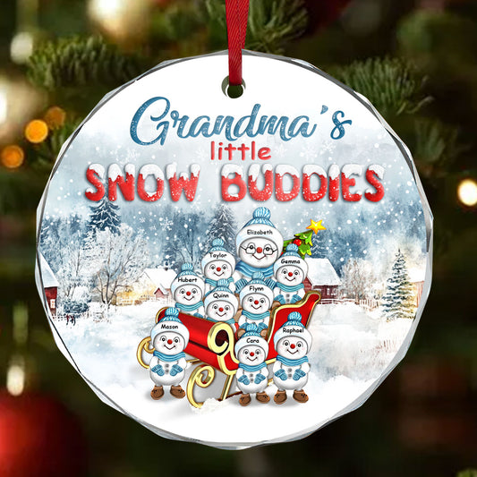 Grandma's Little Snow Buddies | Personalized 1-Side Round Glass Ornament JSURGOPPN2653T