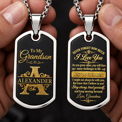 To My Grandson And Son | Personalized Dog Tag Necklace