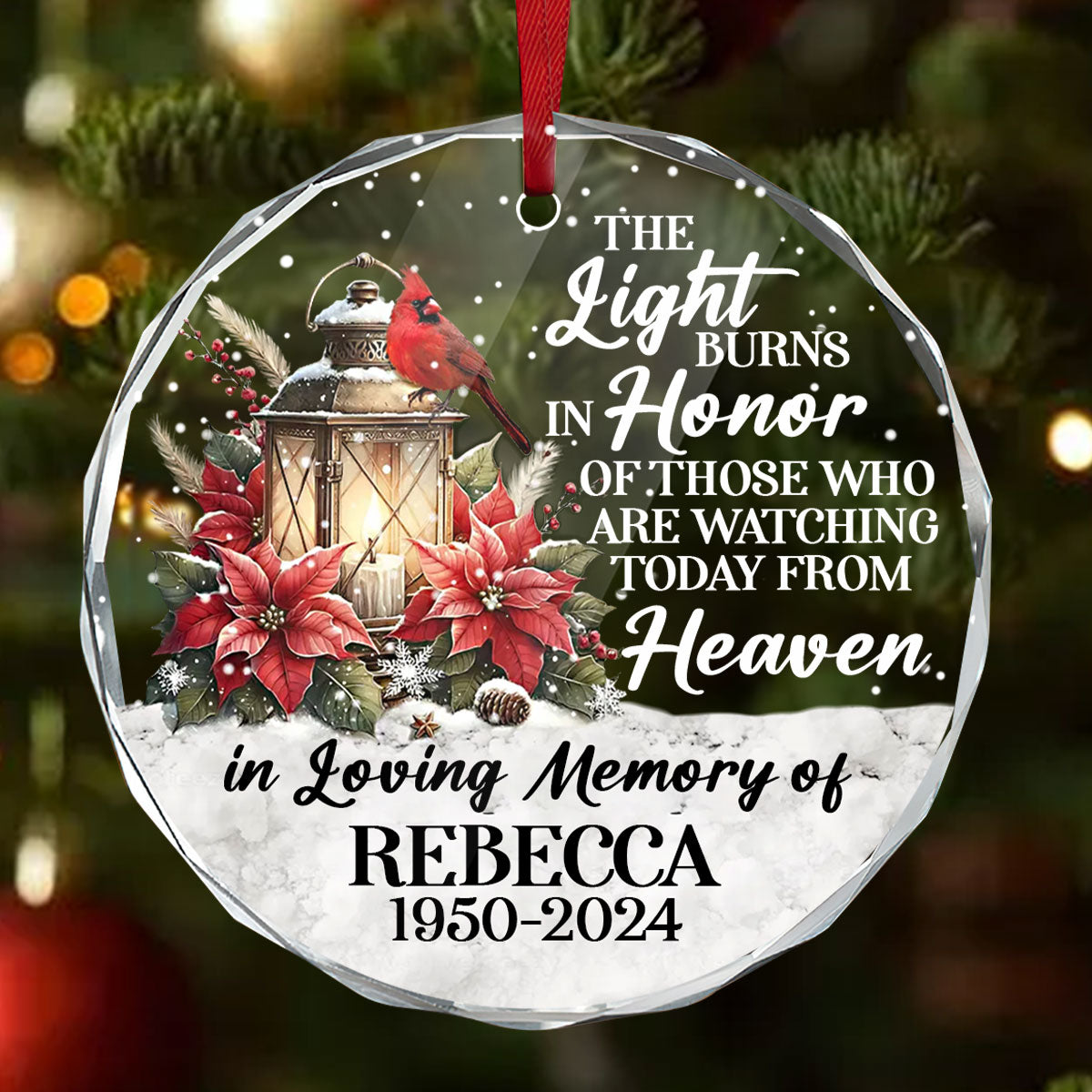 In Loving Memory | Personalized 1-Side Round Glass Ornament JSURGOPPN2671L