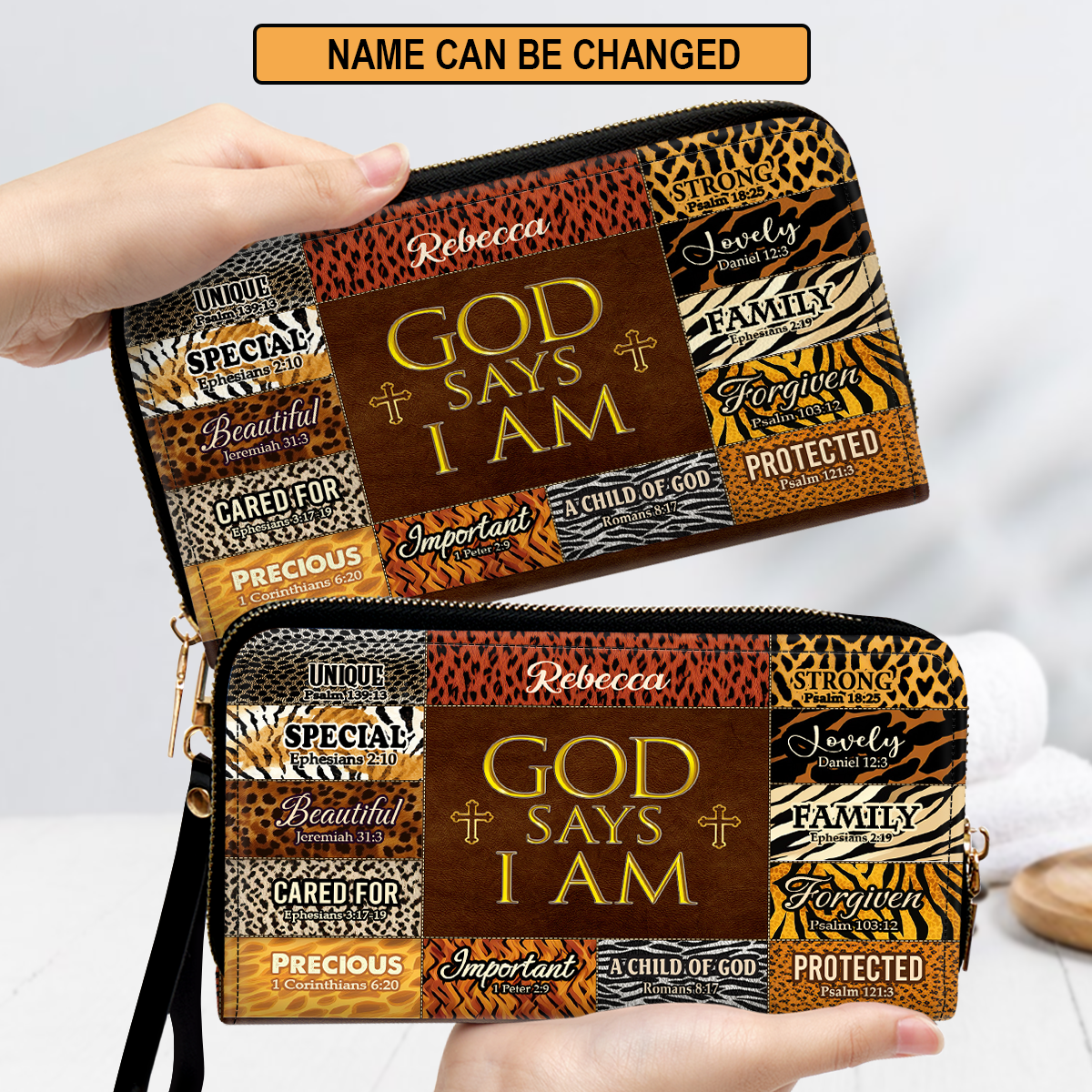 Jesuspirit | Personalized Leather Clutch Purse With Wristlet Strap Handle | Spiritual Gifts For Christian Women | God Says  I Am Unique CPM724