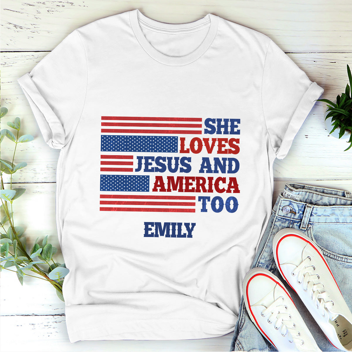 She Loves Jesus And America Too | Personalized 2D Unisex T-shirt