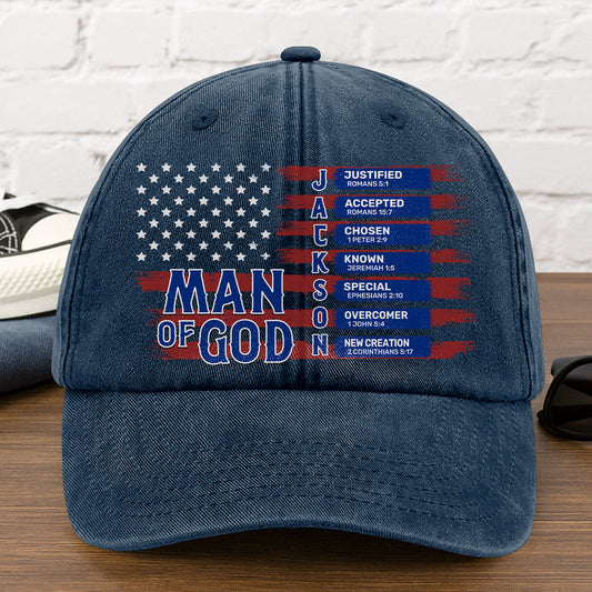 Man Of God  | Personalized Vintage Washed Denim Cap