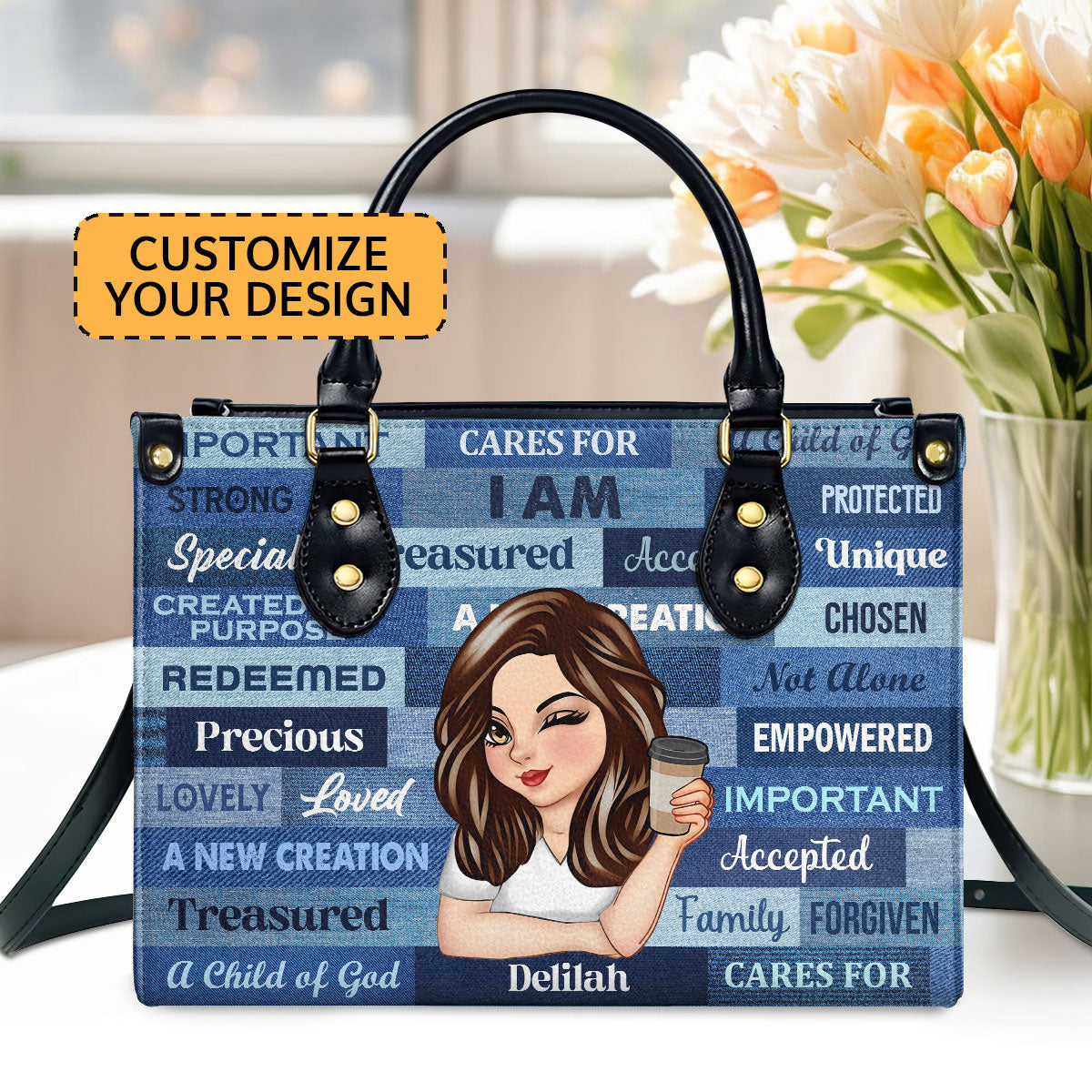 I Am | Personalized Leather Handbag JSLHBPH1348L