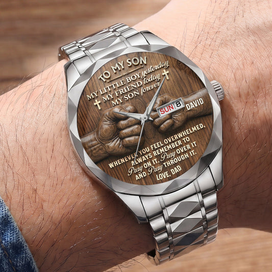 Pray On It Pray Over It Pray Through It | Personalized Men's Wrist Watch