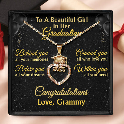 To A Beautifull Girl In Her Graduation | Personalized Grad Cap Heart Necklace With Box&Card